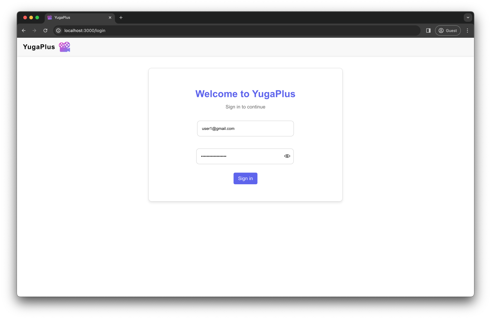 YugaPlus Sign in Screen YugaPlus Sign in Screen