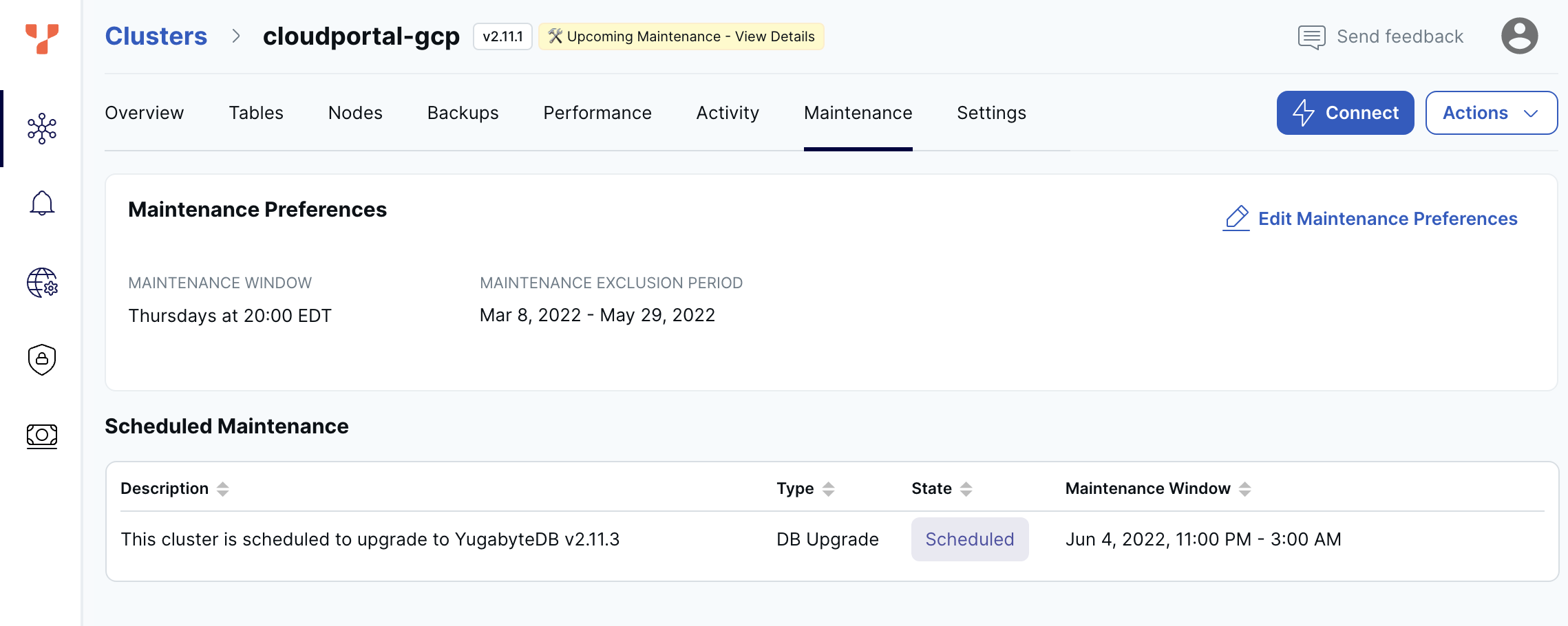 Cluster Maintenance page Cluster Maintenance page